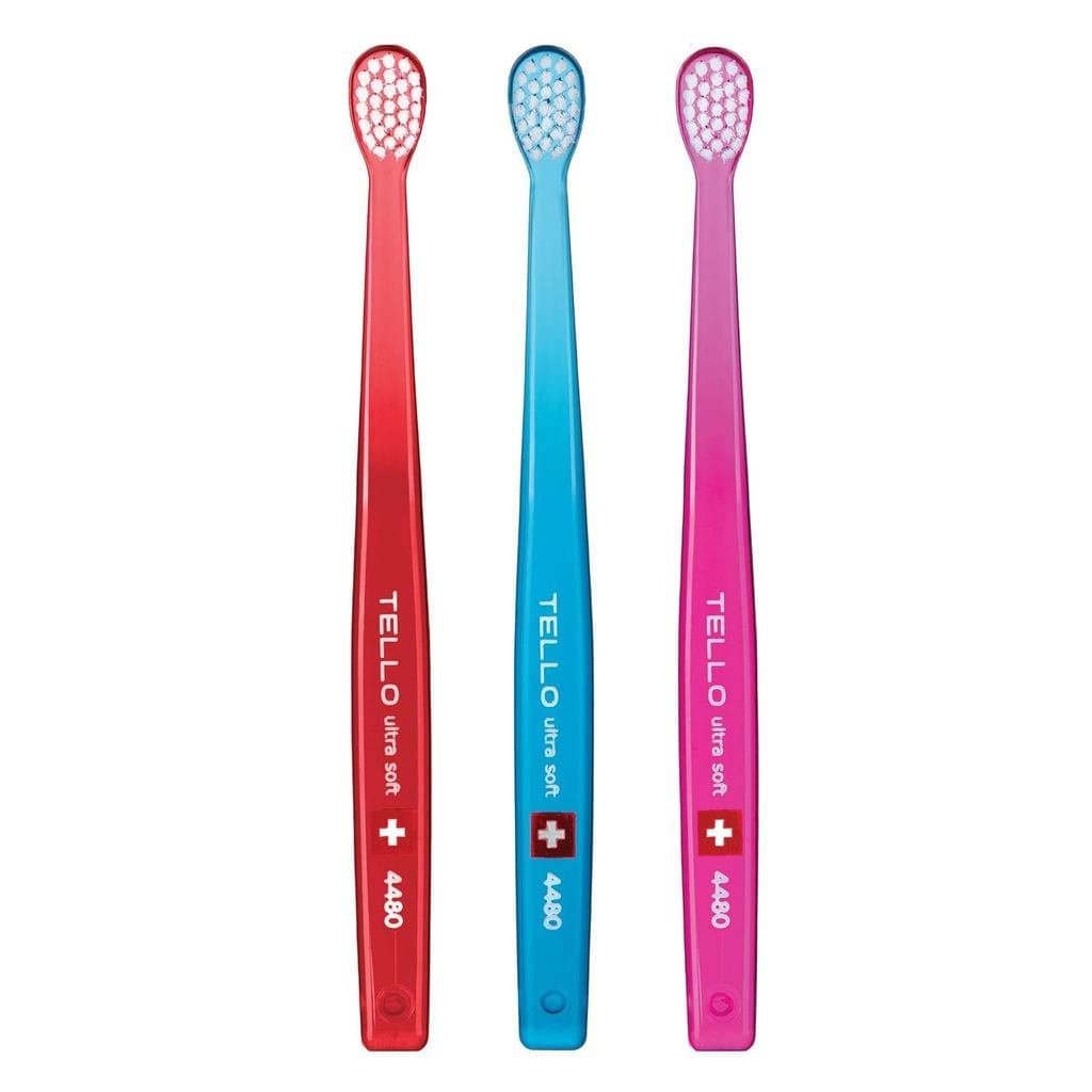 Escova de Dentes Suíça Ultra Macia TELLO 4480 para Adultos ou Crianças com Cabeça Menor para Limpeza Suave e Cabo Ergonô