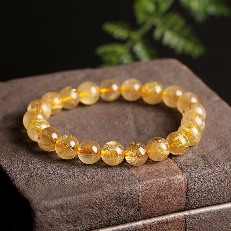 9mm pulseira de cristal loiro frisado feminino Natural titânio cristal cabelo cristal Wenwan buda contas pulseira jóias