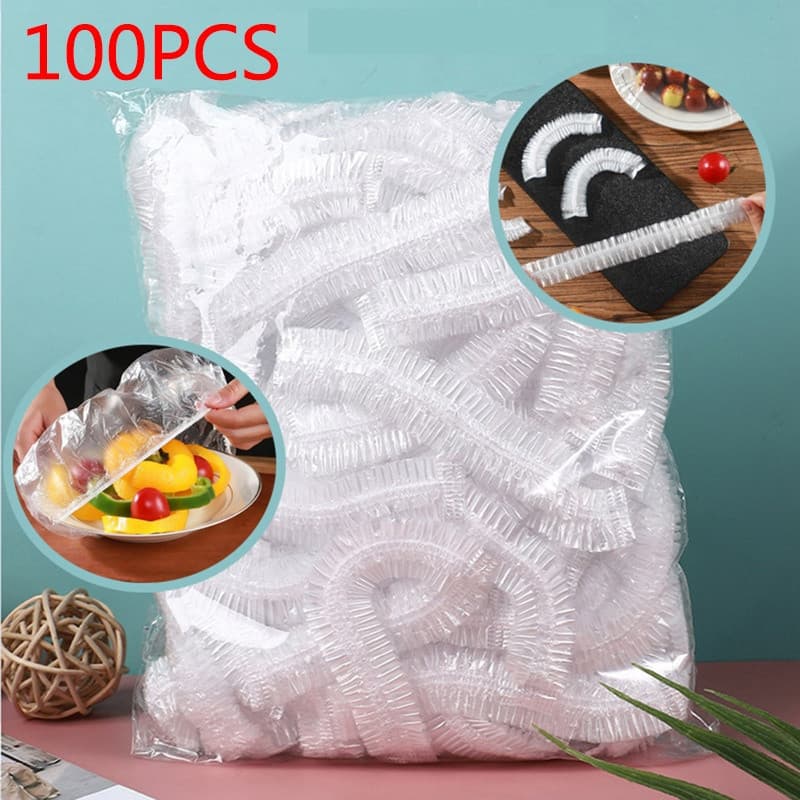 50/100 capas plásticas descartáveis para alimentos, tampas plásticas elásticas, adequadas para alimentos, calçados, chuv