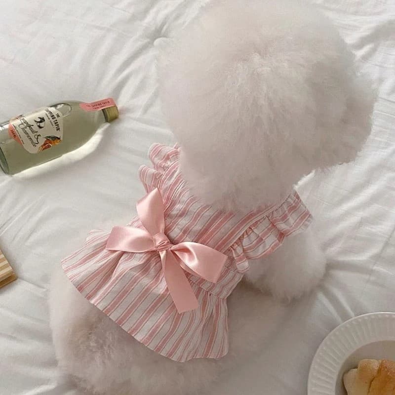Vestido Listrado com Mangas Bufantes Estilo Princesa para Cães e Gatos, Saia com Laço, Roupas para Animais de Estimação,