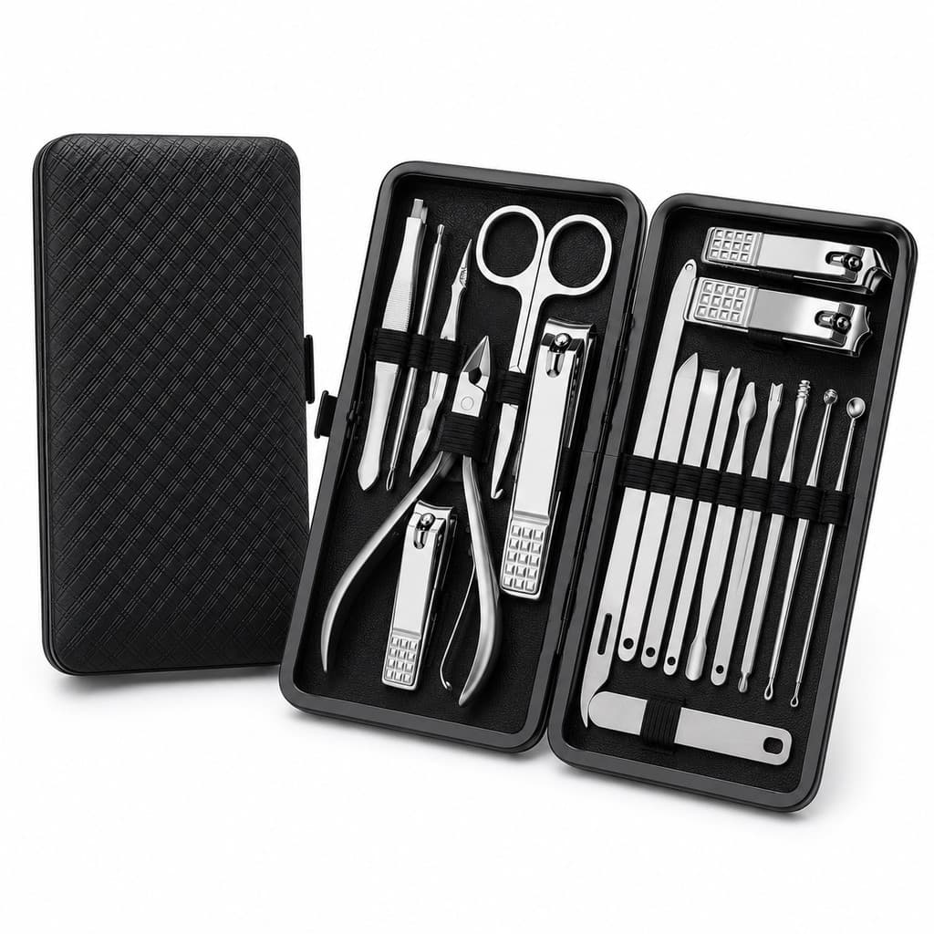 Kit Manicure Pedicure 19 Peças em Aço Inoxidável Estojo Portátil Profissional