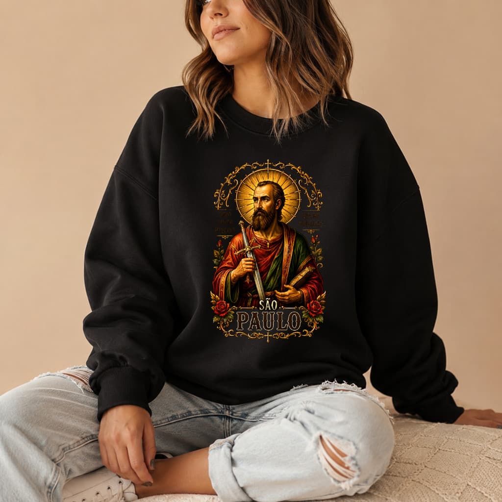 Moletom Feminino Gola Careca São Paulo Apóstolo Moda Católica