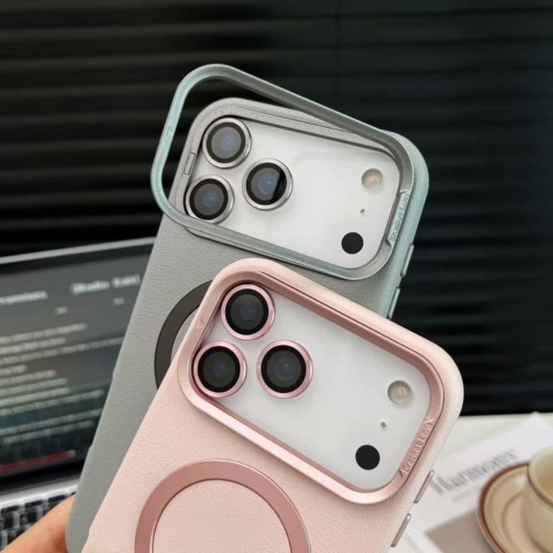 Capinha Couro Com Indução Magsafe Suporte e Proteção na Câmera + Brinde + Película IPhone 17/ 17 pro/ 17 Air/ 17 pro max