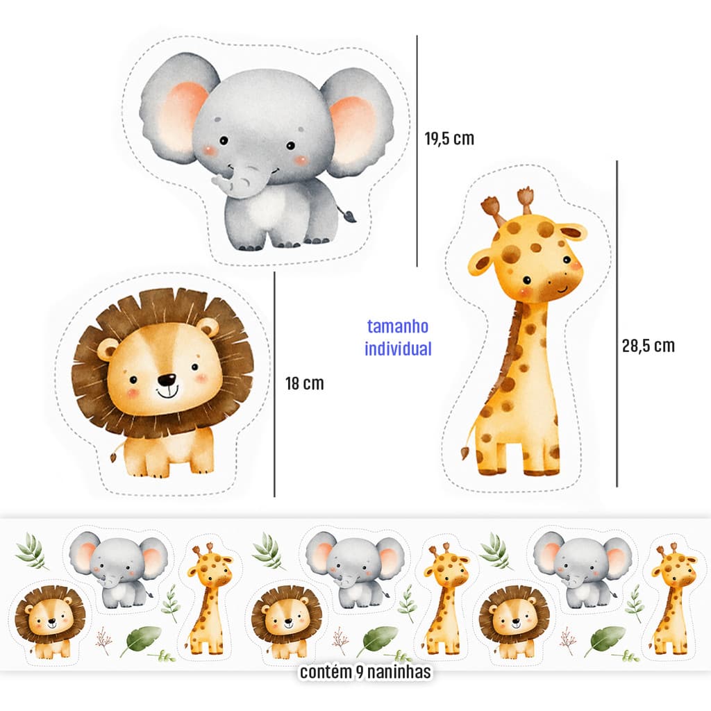 Tecido Tricoline Digital Painel Aplique Naninha Animais da Savana Infantil Enxoval Algodão