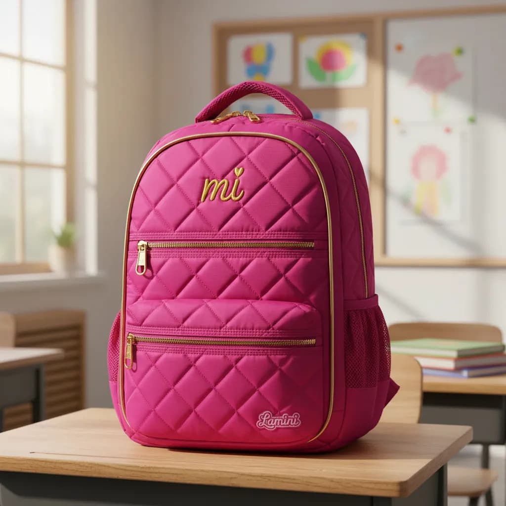 Mochila Escolar Infantil Feminina Rosa Matelassê Reforçada