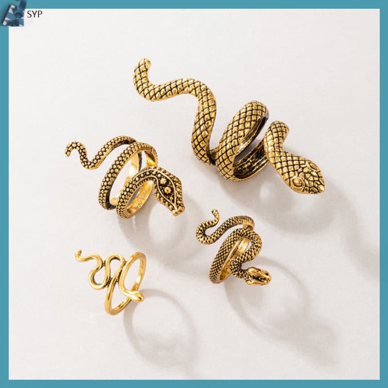 4pcs Cobra Dedo Retro Punk Abertura Ajustável Para Mulheres Adolescentes
