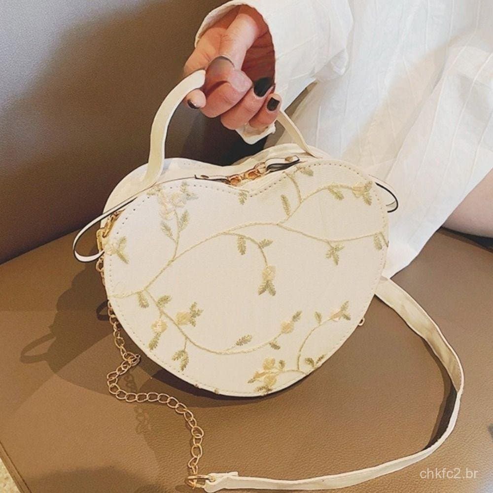Bolsa Crossbody Feminina Umir , De Ombro Com Coração De Renda 21x17x6cm , Alça De Corrente Couro PU Para O Dia Dos Namor