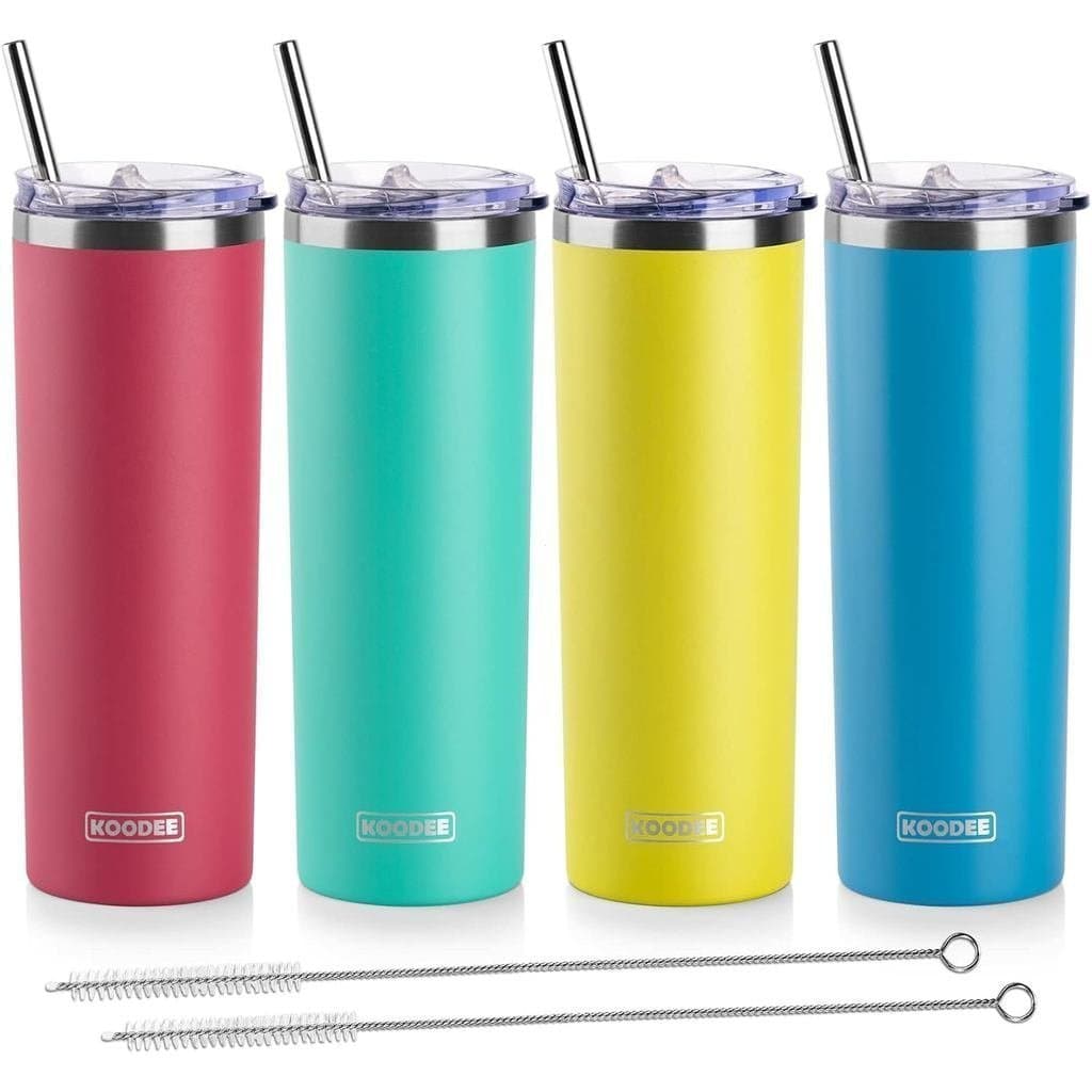Copo Térmico koodee de 20 oz com Tampa e Canudo - Pacote com 4 Copos Térmicos Finos de Aço Inoxidável com Parede Dupla (