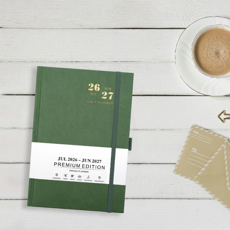 Bom 2026-2027 Planejador Diário Notebook PU Couro Acadêmico Com Fecho De Faixa Elástica E Slots Para Caneta Agendamento