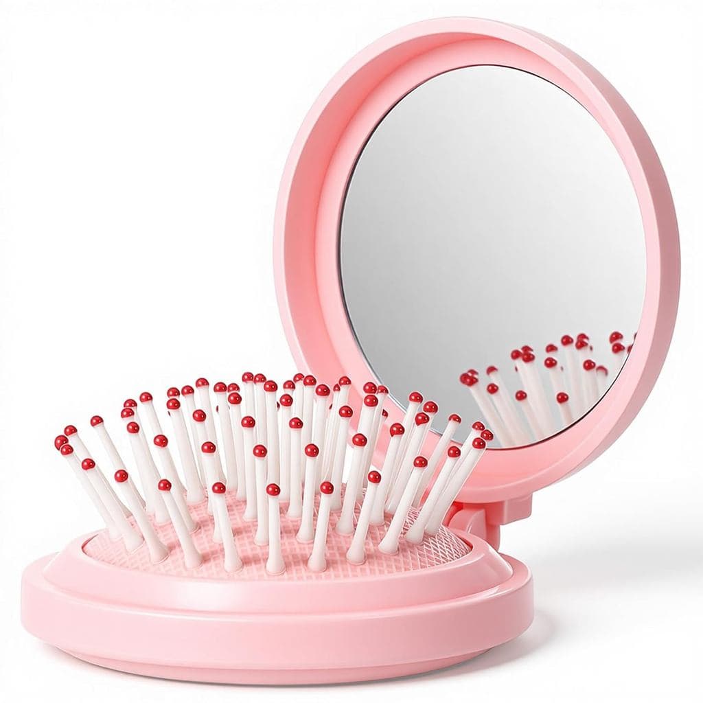 Mini Escova de Viagem para Mulheres, Escova de Cabelo Dobrável Portátil com Espelho, Escovas Compactas de Bolso, Escovas