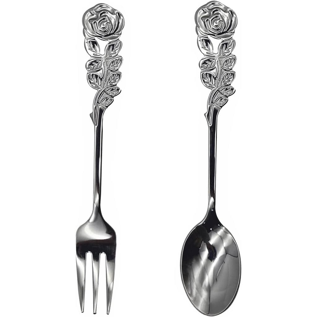 Conjunto de 2 Peças de Talheres com Cabo em Forma de Rosa, 4,72 polegadas, Aço Inoxidável 18/10(304), para Café, Chá, So