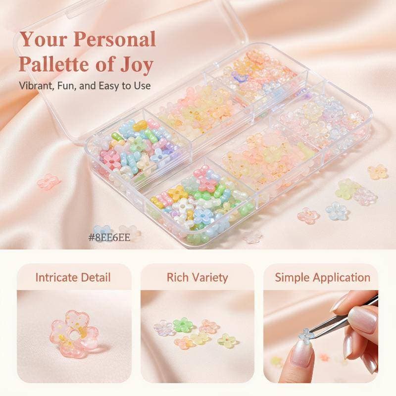 Warmwing Encantos De Flores Para Arte Em Unhas , 6 Grades/Caixa , Mini Gelatina De Cristal De 4 Pétalas , Decoração De S