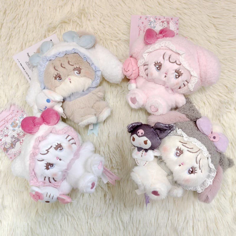 Brinquedos de Pelúcia Fofos da Série Sanrio X Cat, Hello Kitty, Cinnamoroll, Kuromi, Chaveiro de Pelúcia, Pingente para