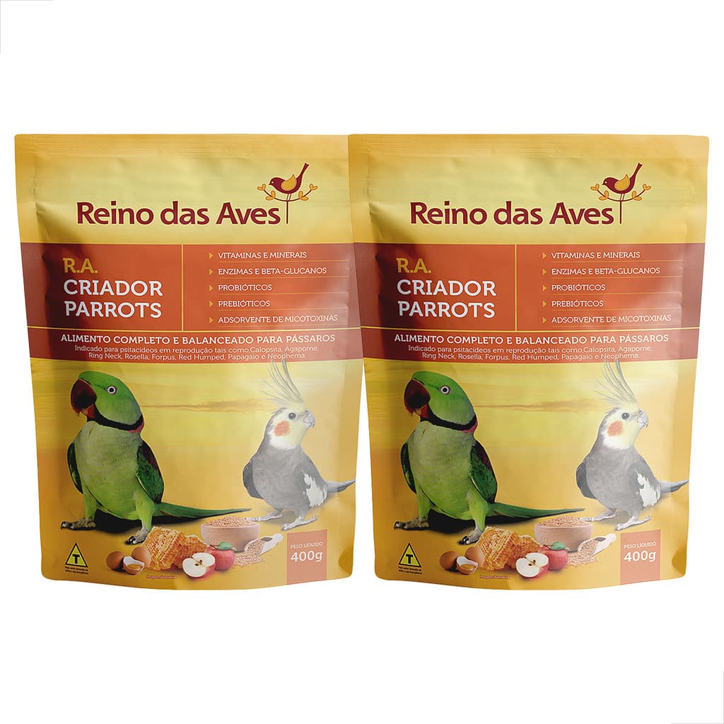 Kit 2 UN Farinhada Para Calopsita RA Criador Parrots 400g Reino Das Aves