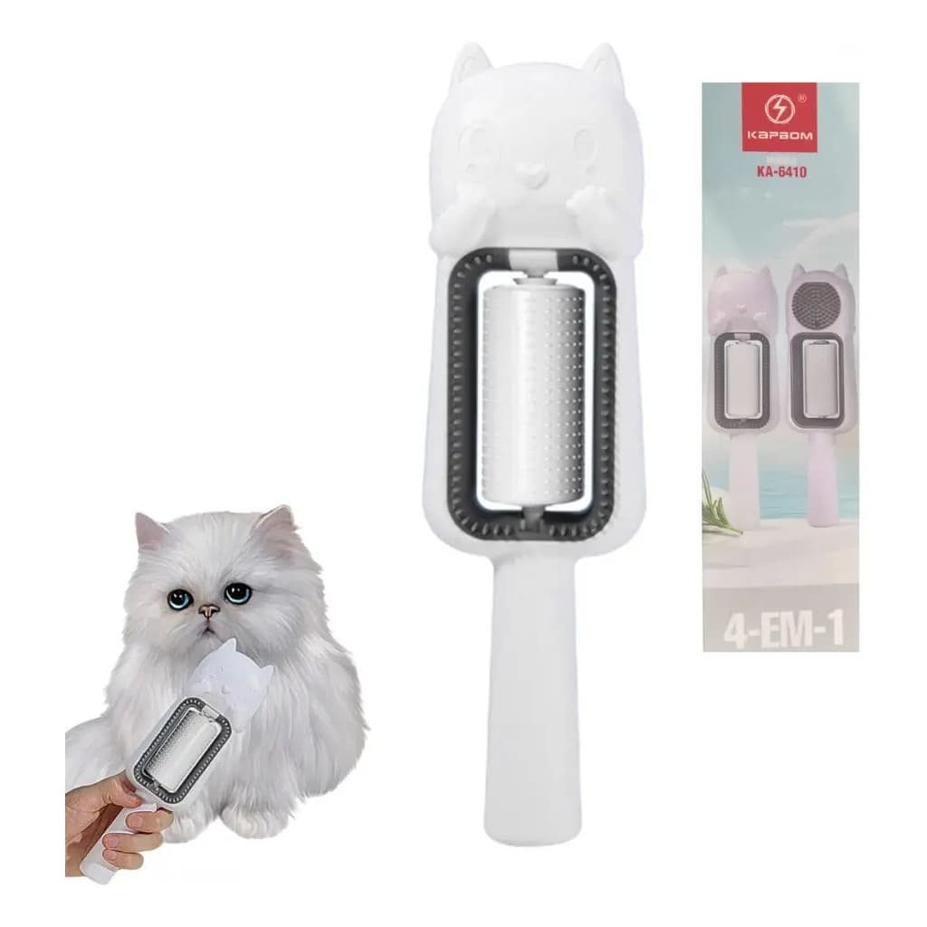 Escova Removedora De Pelos Gato Pets 4 Em 1 Kapbom Branco
