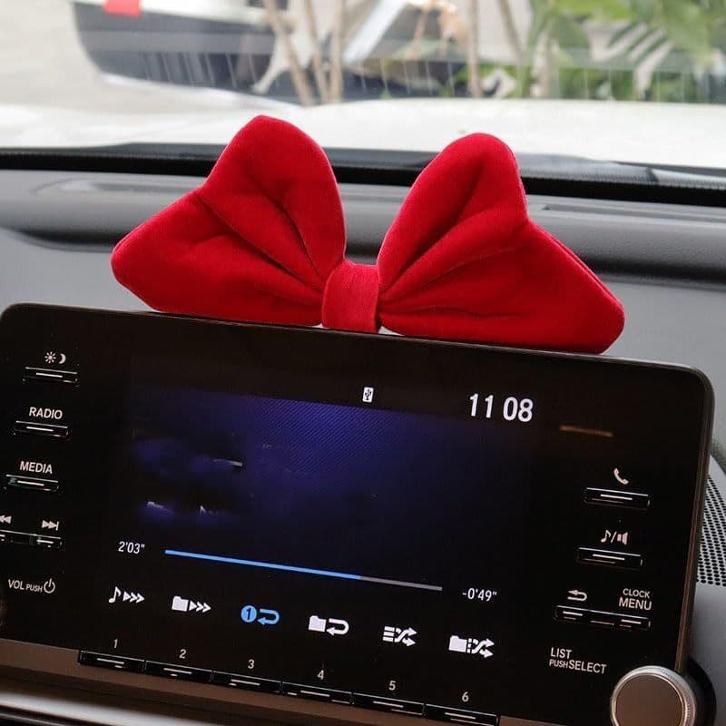 Bonito Moda Arco Vermelho Ornamentos De Carro Luz Estilo Luxo Camurça Tecido Decoração Interior Do Acessórios Automóvel