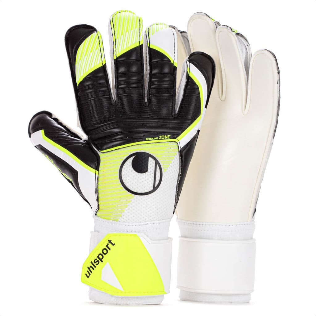 Luva de Goleiro UhlSport Campo Soft Advanced Branco Preto e Amarelo Neon - Adulto