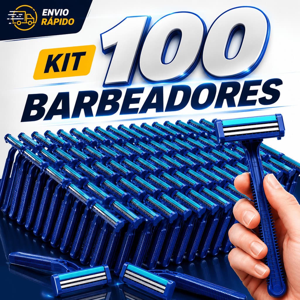 Kit 100 Barbeador Descartável de Alta Precisão Aparelhos de Barbear com 2 Lâminas e Fita Lubrificante Azul Só Aqui