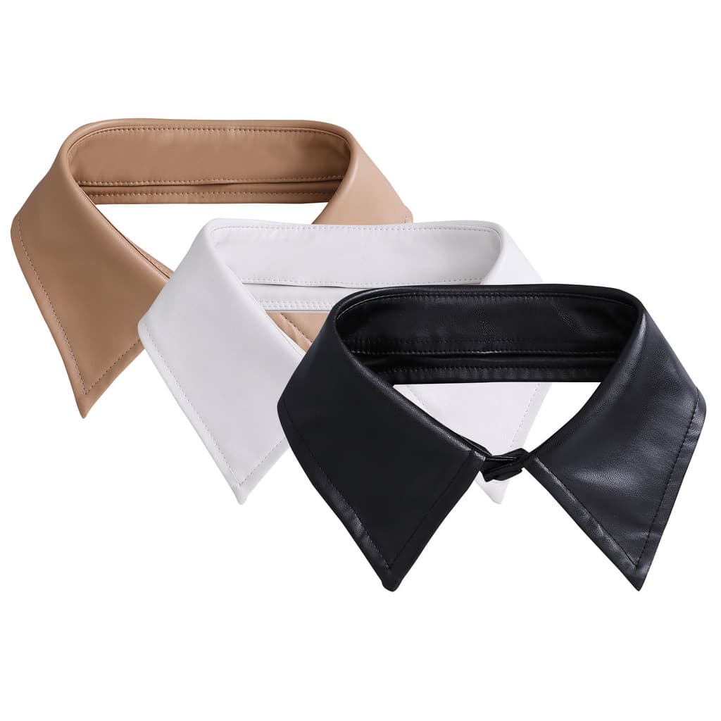Gola de couro PU, gola falsa versátil e elegante, gola decorativa para camisa, gola para jaqueta de couro, gola falsa fe