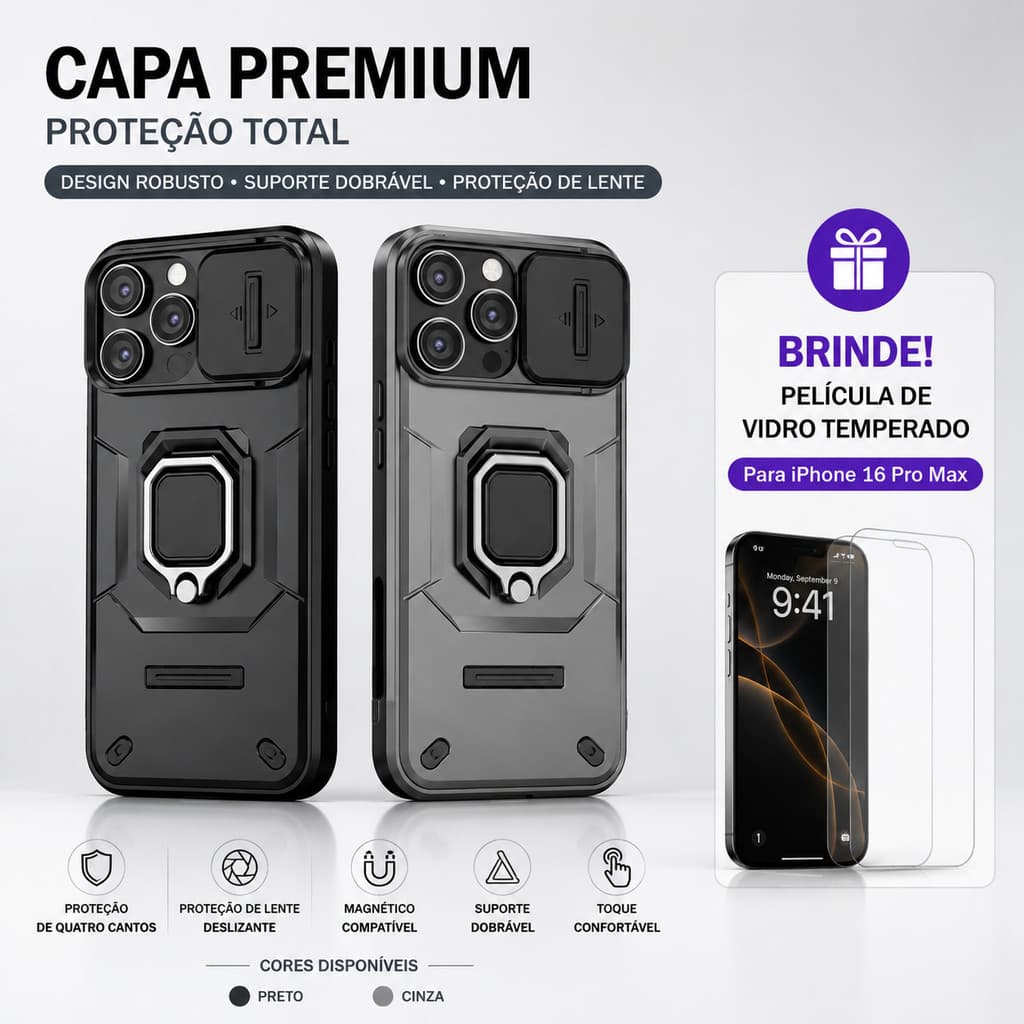 Capinha Transparente Magnética iPhone 16 Pro Max com MagSafe Anti Impacto + Película de Vidro Grátis