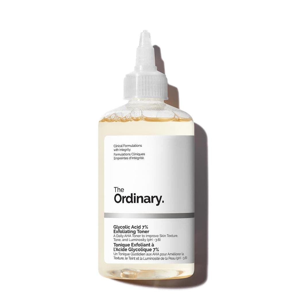 TheOrdinary Tônico Esfoliante com Ácido Glicólico 7%, um tônico diário iluminador e suavizante que uniformiza o tom da p