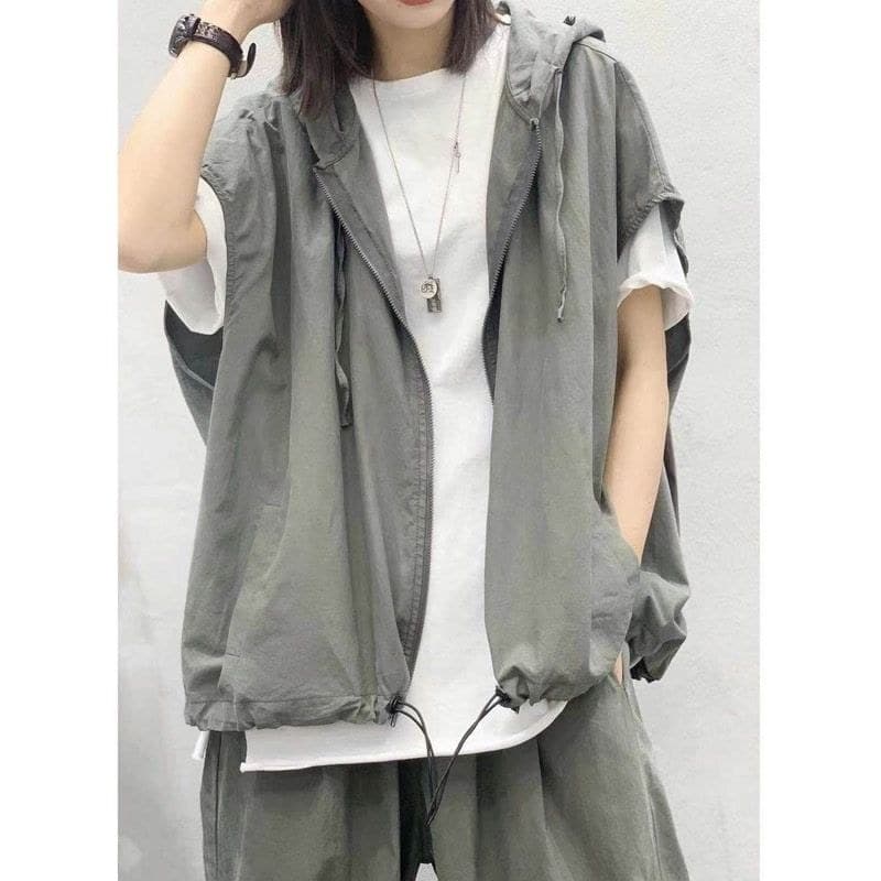 Colete Casual com capuz de tamanho grande, arte retrô, estilo 2024, roupa externa solta, aparência mais fina