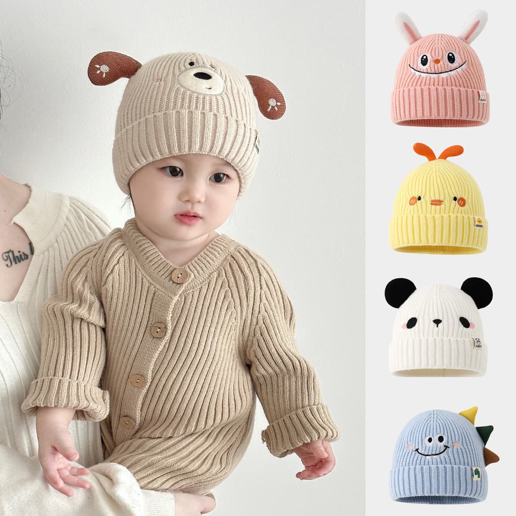 Boina infantil de novo estilo, chapéu infantil com estampa de urso, chapéu de lã de aba larga para meninos. BTRL