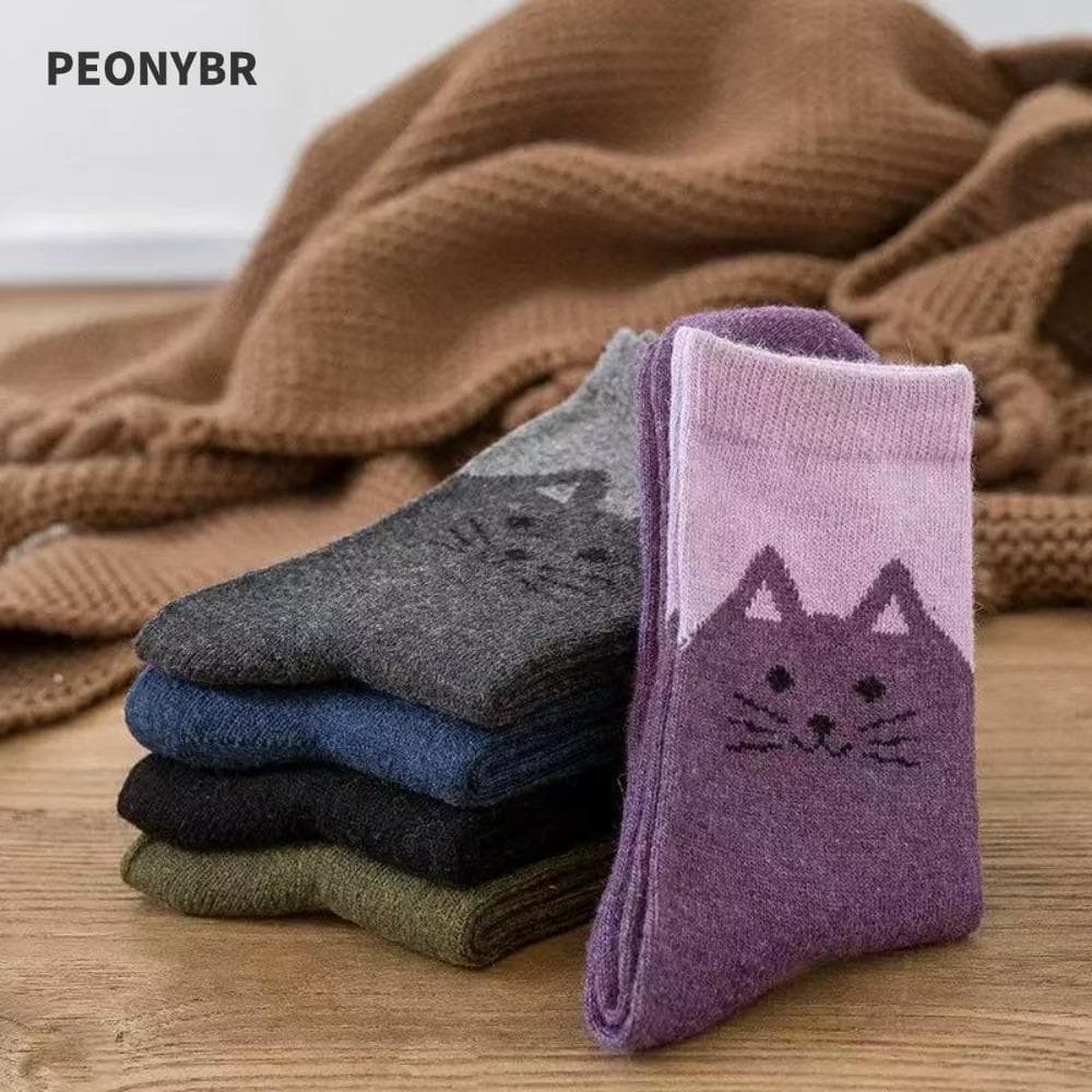 PEONYHOME 5 Pares De Meias De Cano Médio , Algodão Resistentes Ao Desgaste Com Punho Elástico Gato De Desenho Animado Ja