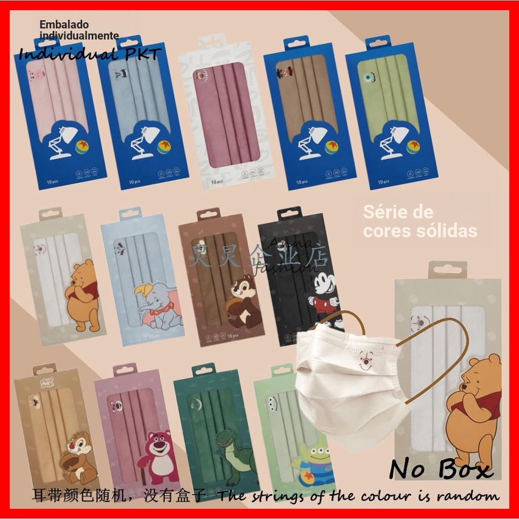 Máscaras Disney para Adultos/Crianças 50 peças Máscaras Descartáveis de 3 Camadas Cor Morandi/Cor Macaron/Winnie the Poo