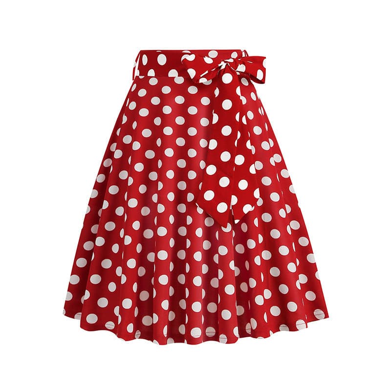 Senhoras Retro bolinhas Floral saia cinto impresso saia All-Match