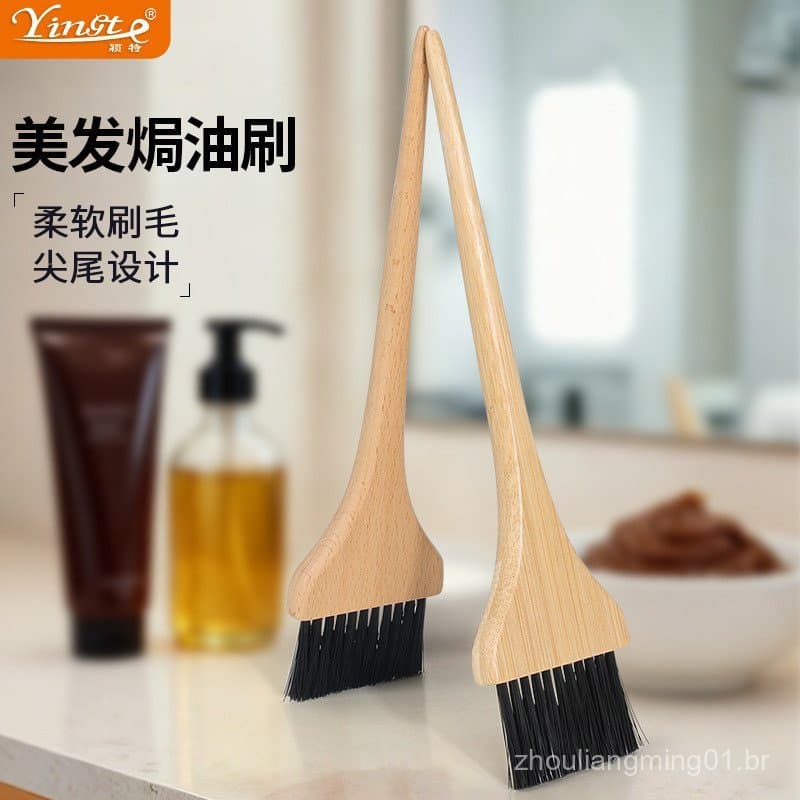 Pincel para tingir cabelo feito de bambu carbonizado, pente para salão de cabeleireiro, pincel de tingimento com ponta f
