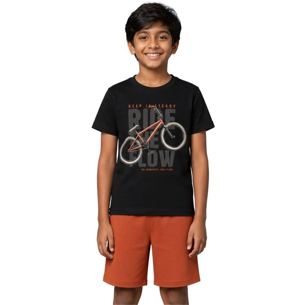Conjunto Infantil Menino Kyly Verão Camiseta Preta Bicicleta e Bermuda 1001911