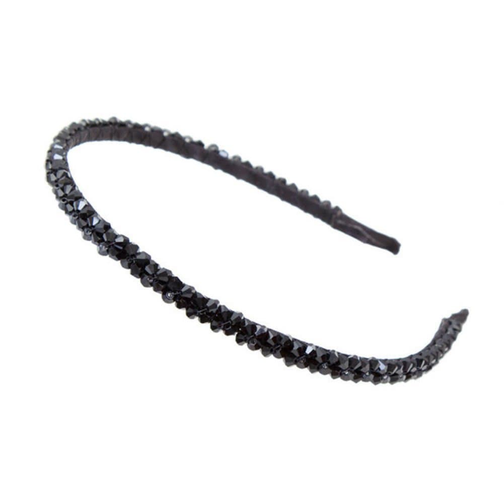AKOAK Fashion Faixa de Cabelo Feminina Super Brilhante com Duas Fileiras de Pérolas de Cristal Pretas, Acessório de Cabe