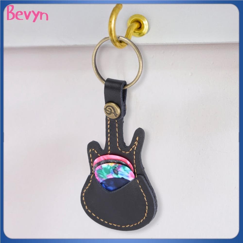 Bevyn-br PU Couro Guitarra Palheta em formato de suporte com 5 peças para baixo elétrico e guitarras acústicas (preto)