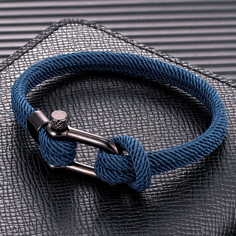 MMKENDN Pulseira Masculina Moderna de Corda de Sobrevivência Náutica Cor Vinho Tinto com Fivela Esportiva de Metal em Aç