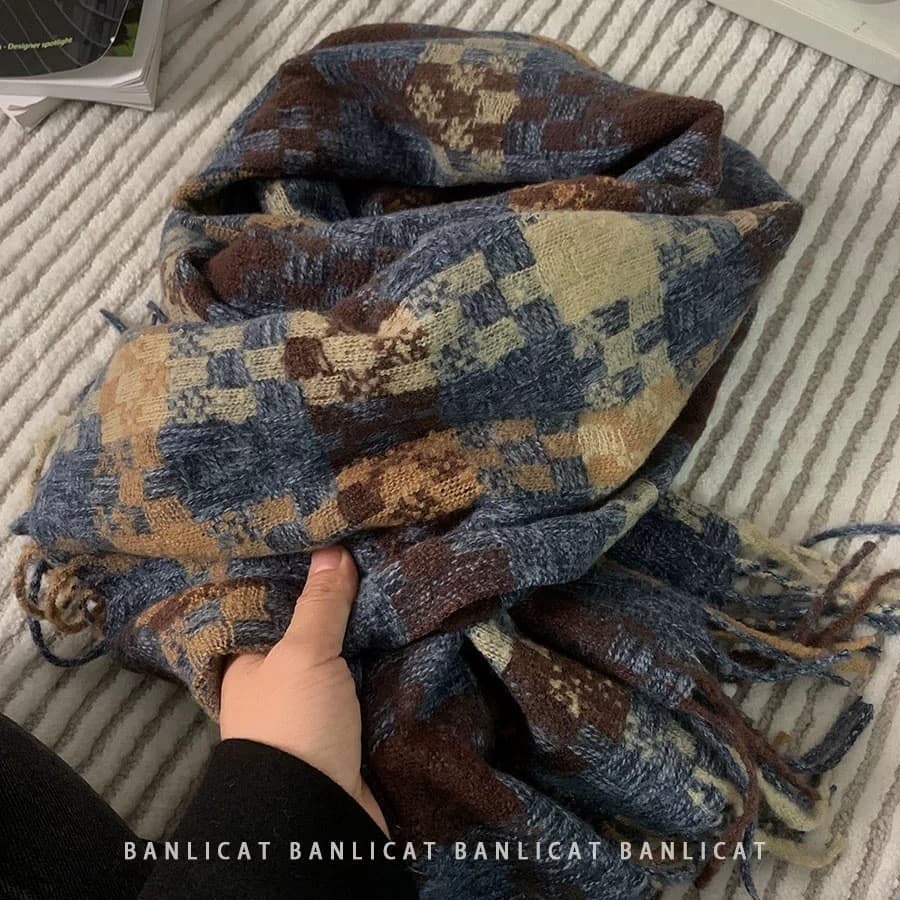 Atmosfera verificada cachecol inverno borla quente engrossado estilo longo elegante xale casal babador