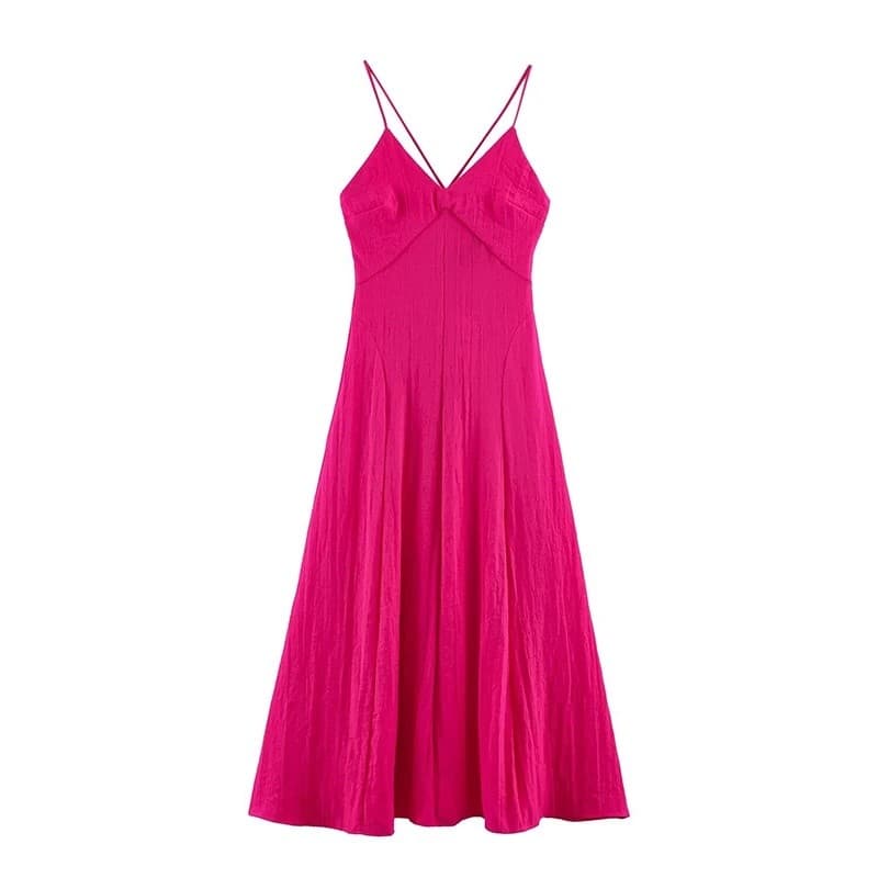 Vestido Feminino de Verão 2026, Nova Moda, Elegante, Decote em V, Vestido Longo de Alças, Estilo Urbano, Único para Féri