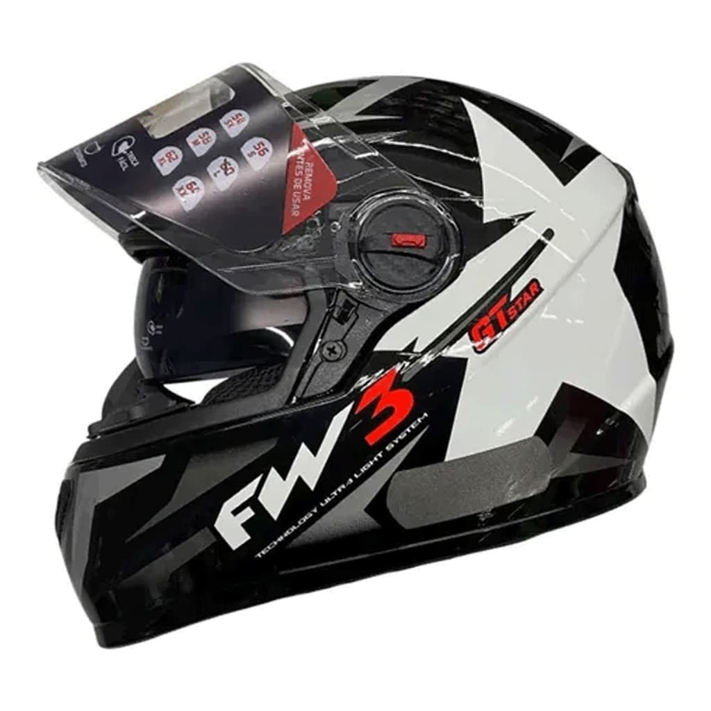 Capacete FW3 GTX Star Grafite Fechado Com Óculos Solar Integrado