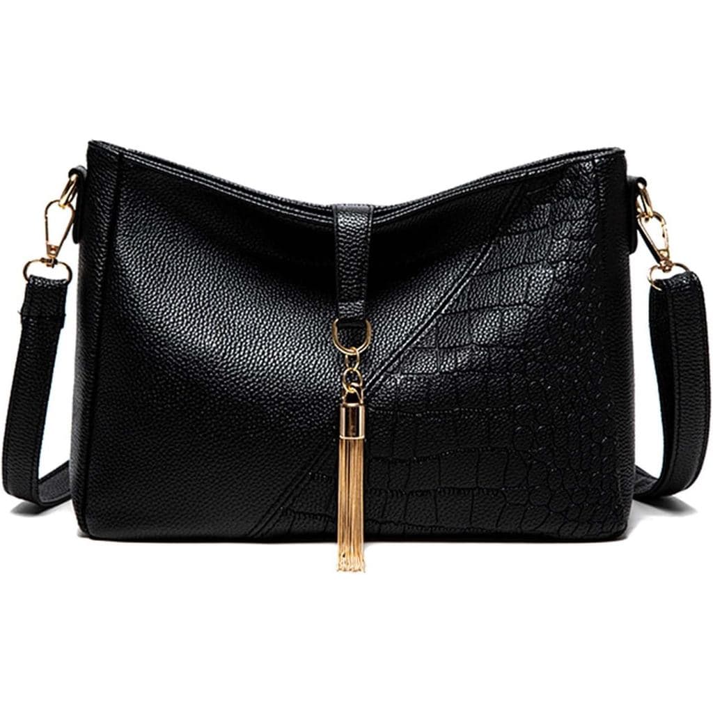 Bolsas Transversais para Mulheres, Bolsa de Ombro em Couro PU Preto, Bolsas Transversais Femininas, Bolsas Transversais