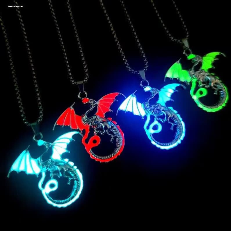 Dominador chama luminosa dragão colar masculino legal luminoso dragão moda na moda masculino pingente casal jóias