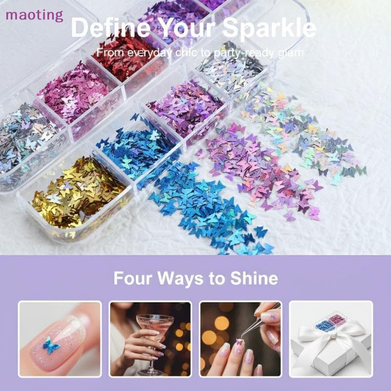 [maoting] Flocos De Glitter Para Unhas De Borboleta 3D Lantejoulas Holográficas Iridescentes 1 Conjunto Perfeito Design