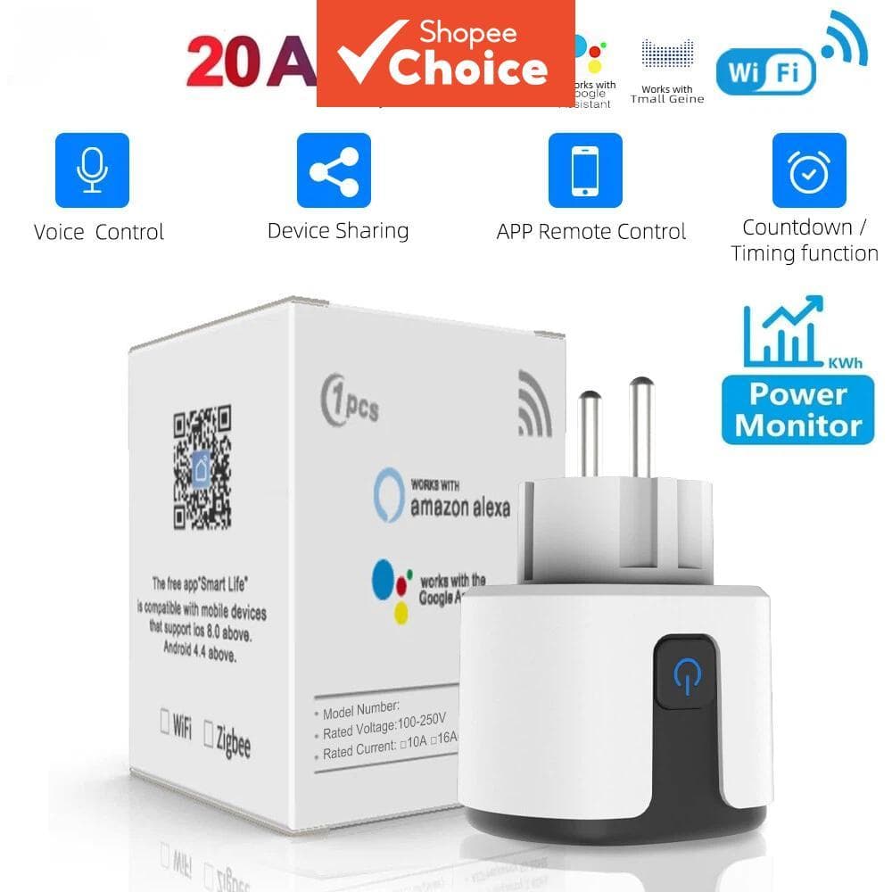 Tomada Inteligente Ue 20A Com Função De Temporização De Monitoramento De Energia Suporte De Funciona Alexa Google Home V