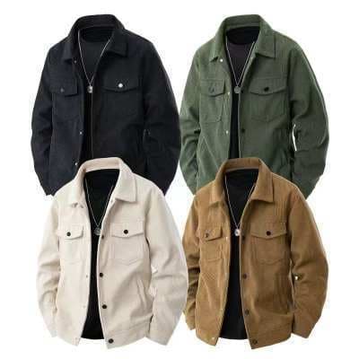 Jaqueta masculina casual retrô de veludo cotelê para outono e inverno, estilo coreano, moderna e versátil, casaco grosso
