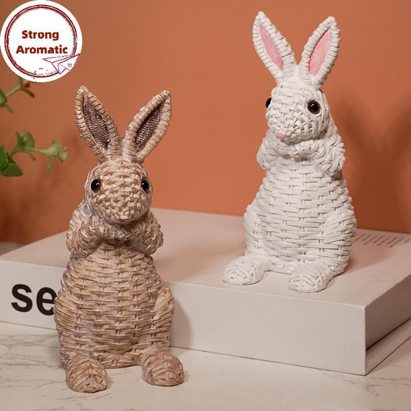 StrongArom Rattan Efeito Resina Coelho Decoração De Páscoa , Mesa Decorações Coelhos De Primavera Estátua Estatueta BR