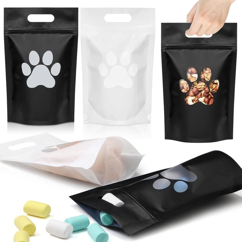 Gersoniel 50 Sacos para Petiscos de Cão com Janela, Sacos de Presente Reutilizáveis com Zíper, para Delícias Caninas ou