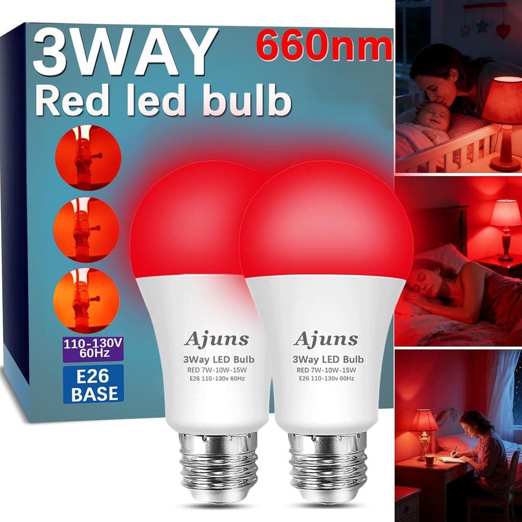 Lâmpadas LED Vermelhas de 3 Vias, Lâmpada Vermelha de 660nm, Lâmpada E26 A19 de 3 Vias 5/10/15W, Lâmpada LED de 3 Vias p