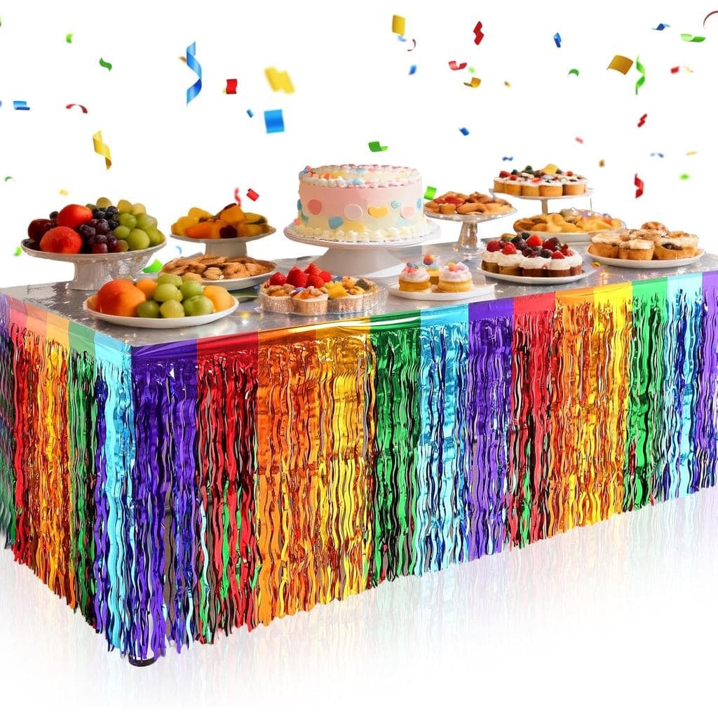 2 Pacotes de Saias de Mesa de Folha com Franjas, Decorações para Mesas Retangulares e Redondas, Cortinas e Fundo Decorat