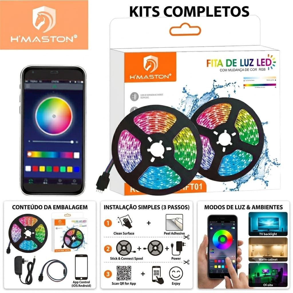 Fita De luz Led Colorida Neon 5 Metros Com Controlador App