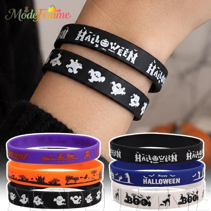 [À Venda] [Decoração De Halloween] 8 Peças De Pulseiras De Silicone-Coloridas De Doces Ou Travessuras-Lembrancinhas De F