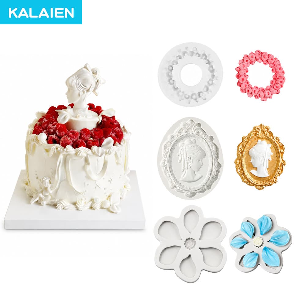 Molde de Silicone para Fondant com Tema de Deusa KALAIEN, Múltiplos Padrões: Guirlanda de Framboesa, Menina, Morango, Mo